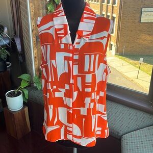 Abstract white and orange artistic blouse